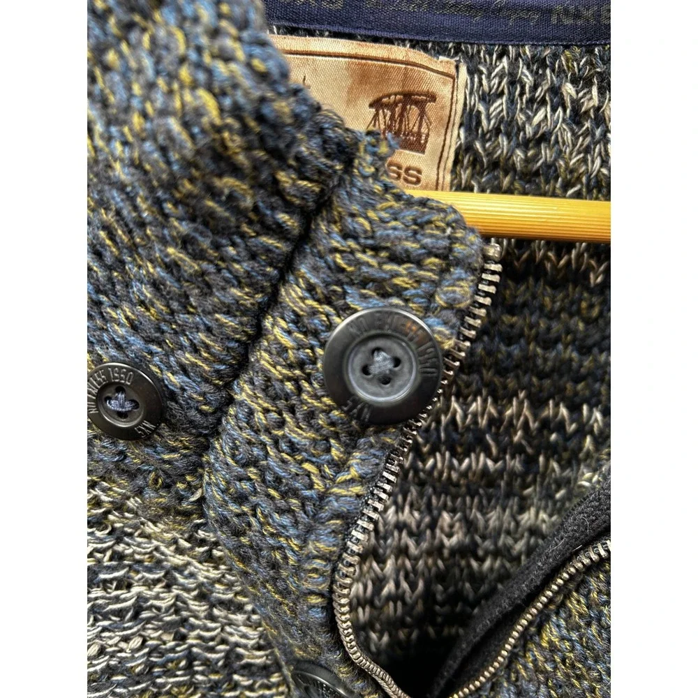No Excess Knit Cardigan Men L Blue Gray Heavy Full-Zip Sweater 100% Cotton Dutch